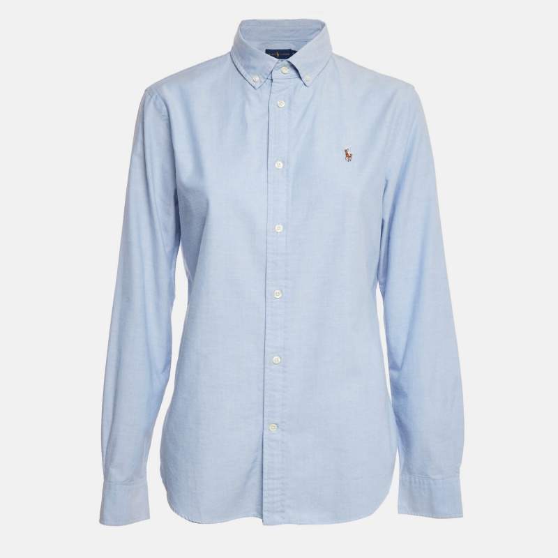 Pre Owned Ralph Lauren Blue Cotton Slim Fit Button Down Shirt L