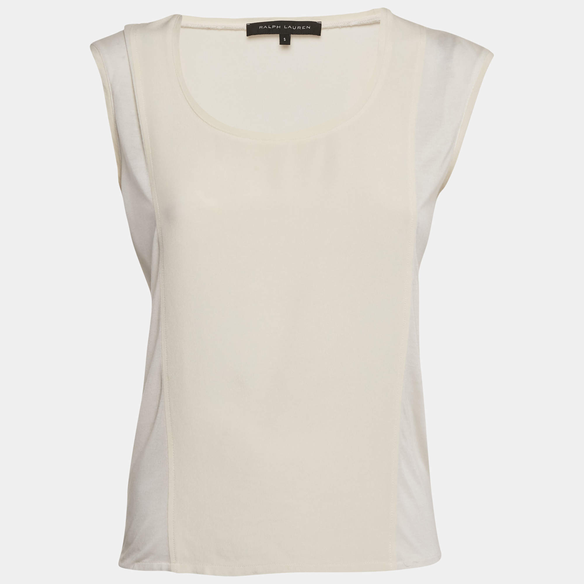 Pre Owned Ralph Lauren White Silk Panel Detail Sleeveless Top S