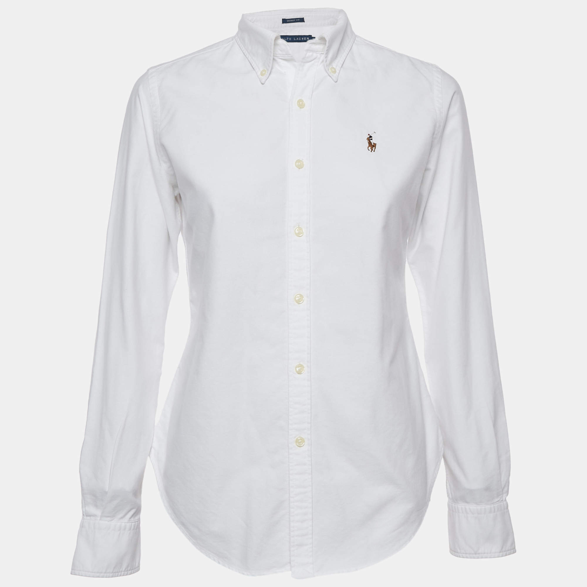 Pre Owned Ralph Lauren White Logo Embroidery Cotton Button Front Shirt M