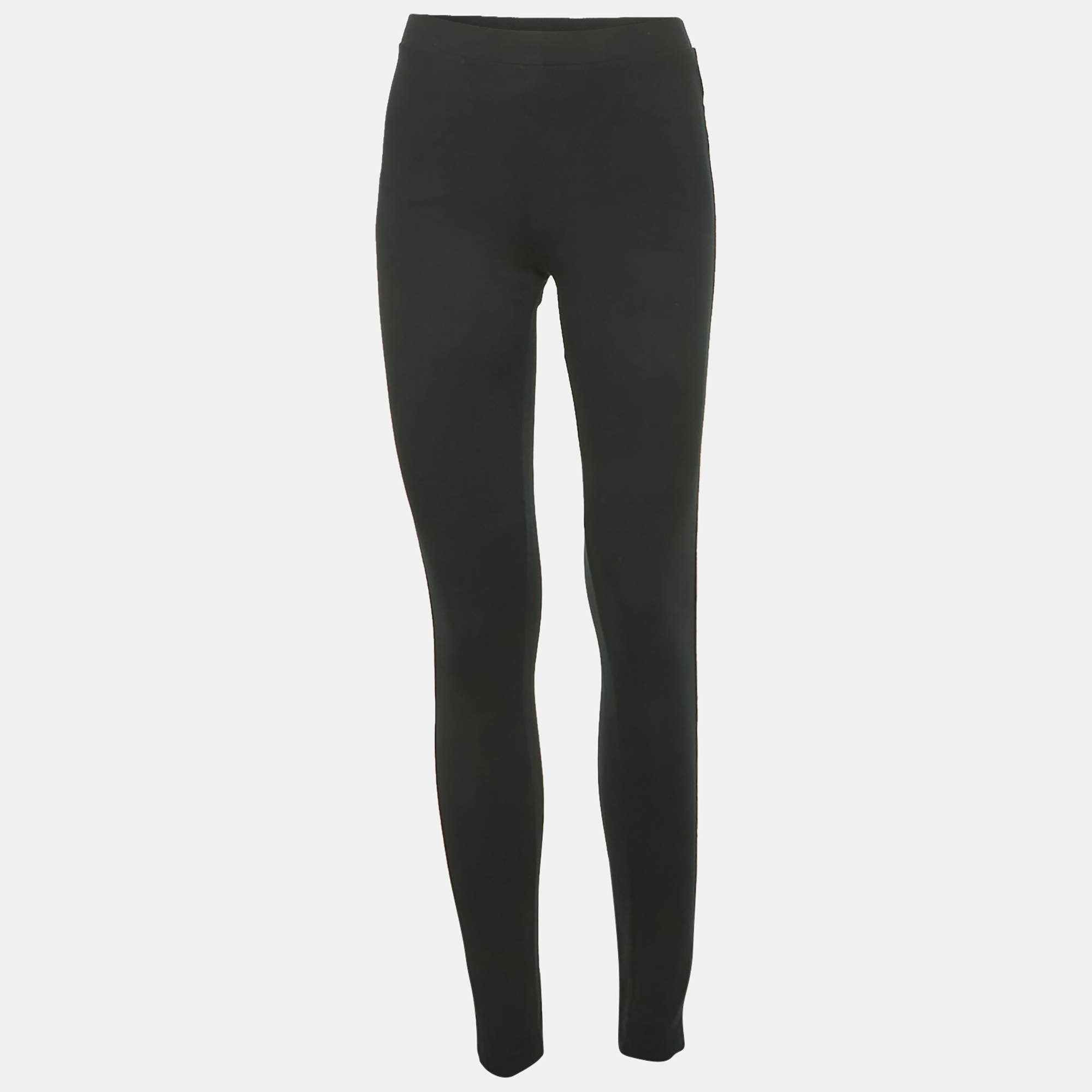 Pre Owned Ralph Lauren Black Embroidered Hem Jersey Leggings M