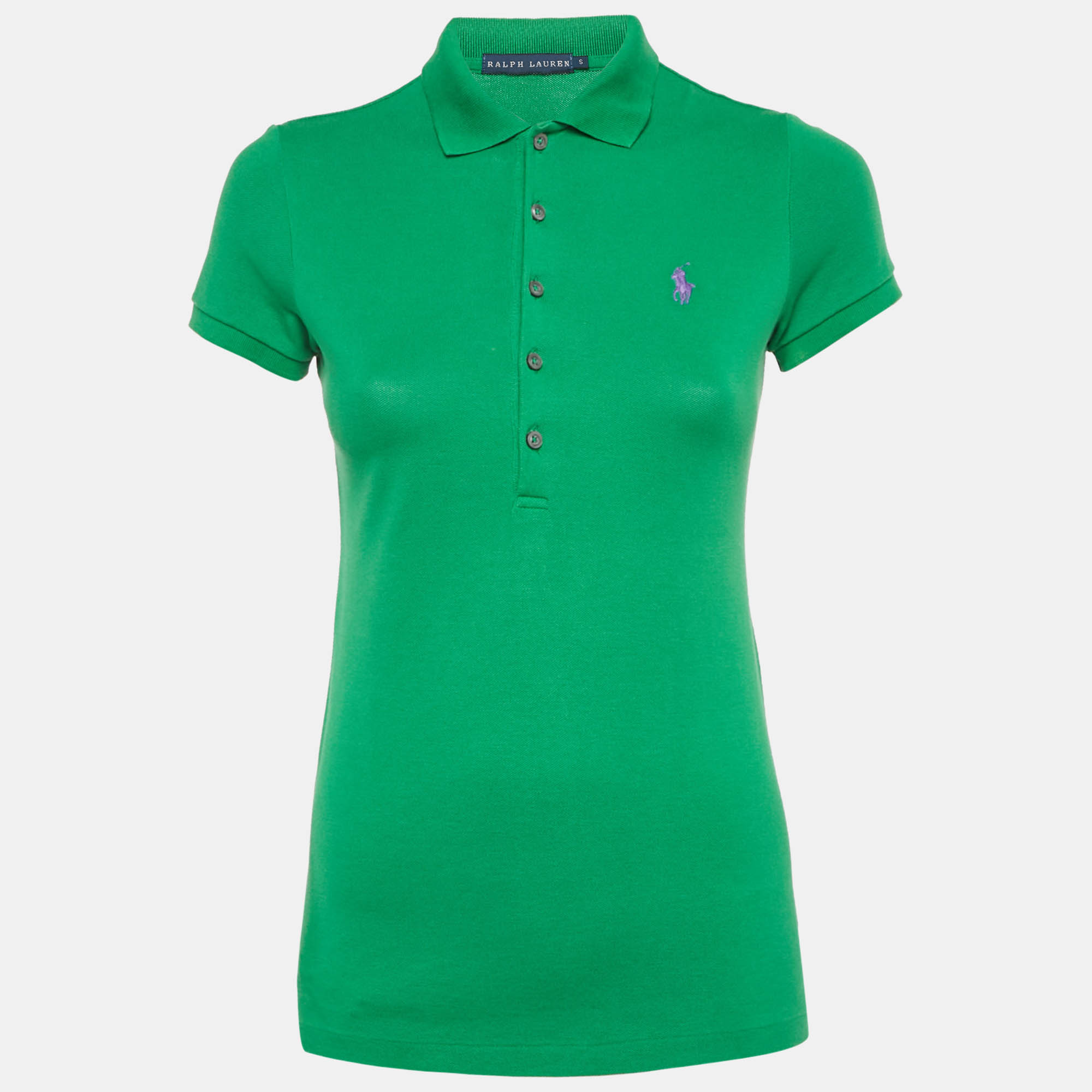 Pre Owned تي شيرت بولو رالف لورين تطريز شعار برتقالي قطن سكينى مقاس صغير جدًا - إكس سمول