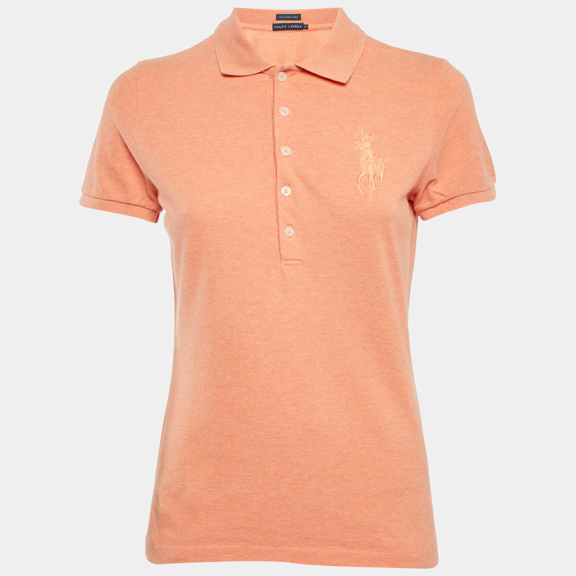 Pre Owned Ralph Lauren Orange Logo Embroidered Cotton Skinny Fit Polo T-Shirt M