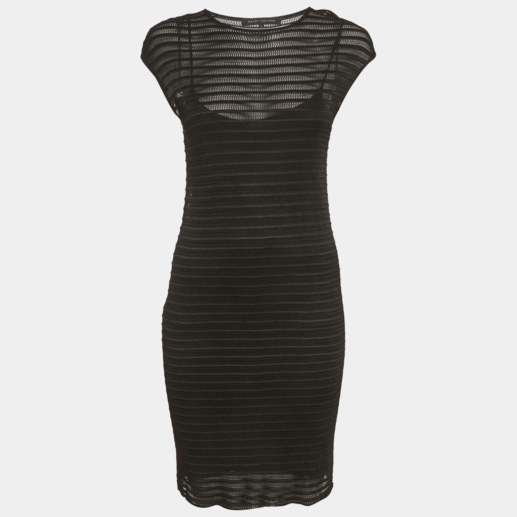 Pre Owned Ralph Lauren Black Patterned Knit Short Dress S