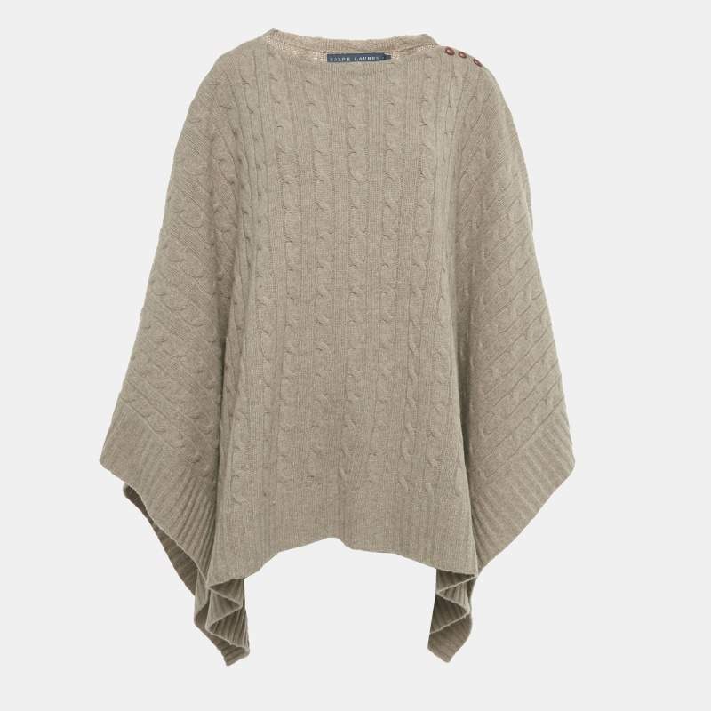 Pre Owned Ralph Lauren Taupe Cable Knit Poncho M/L