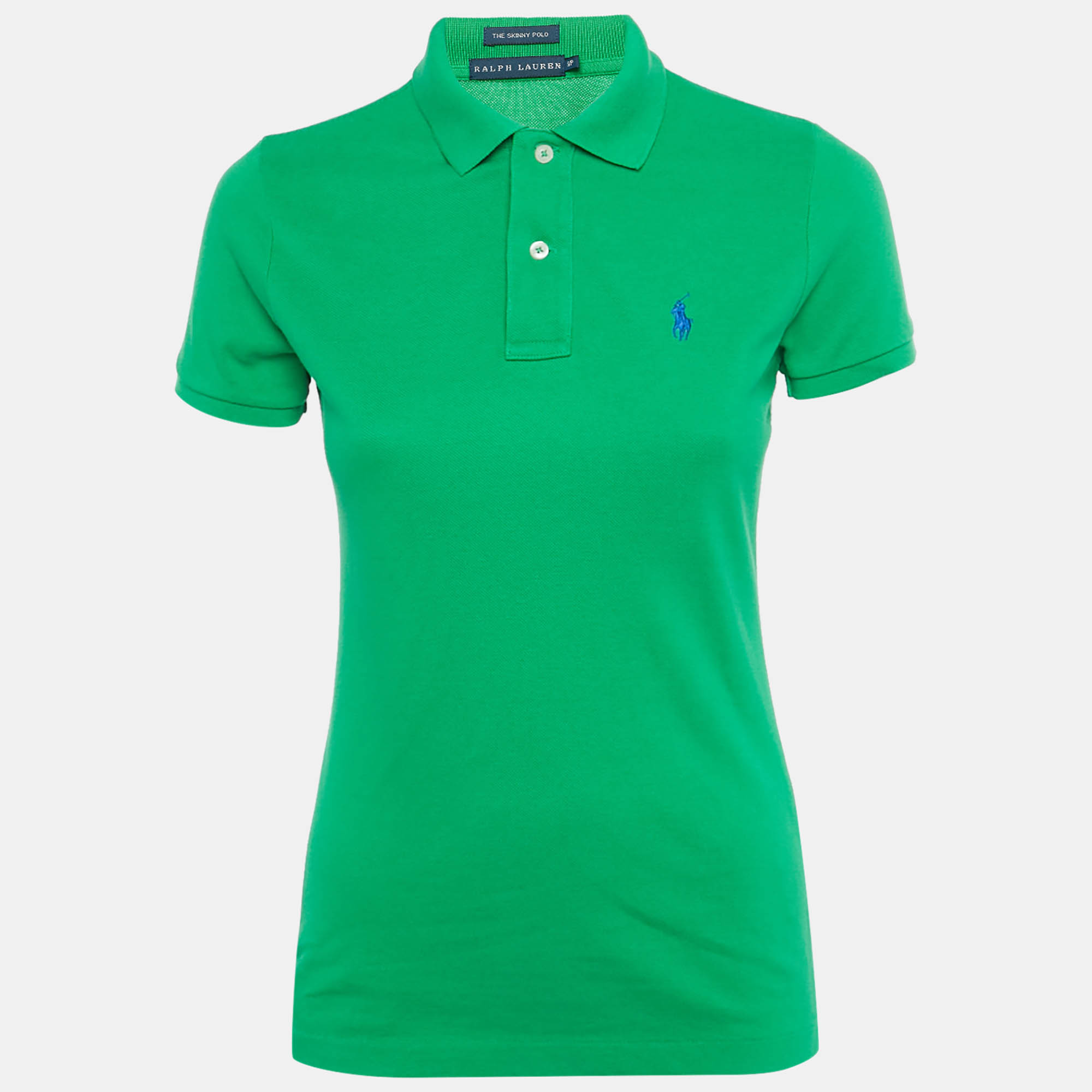 Pre Owned Ralph Lauren Green Logo Embroidered Cotton Skinny Polo T-Shirt S