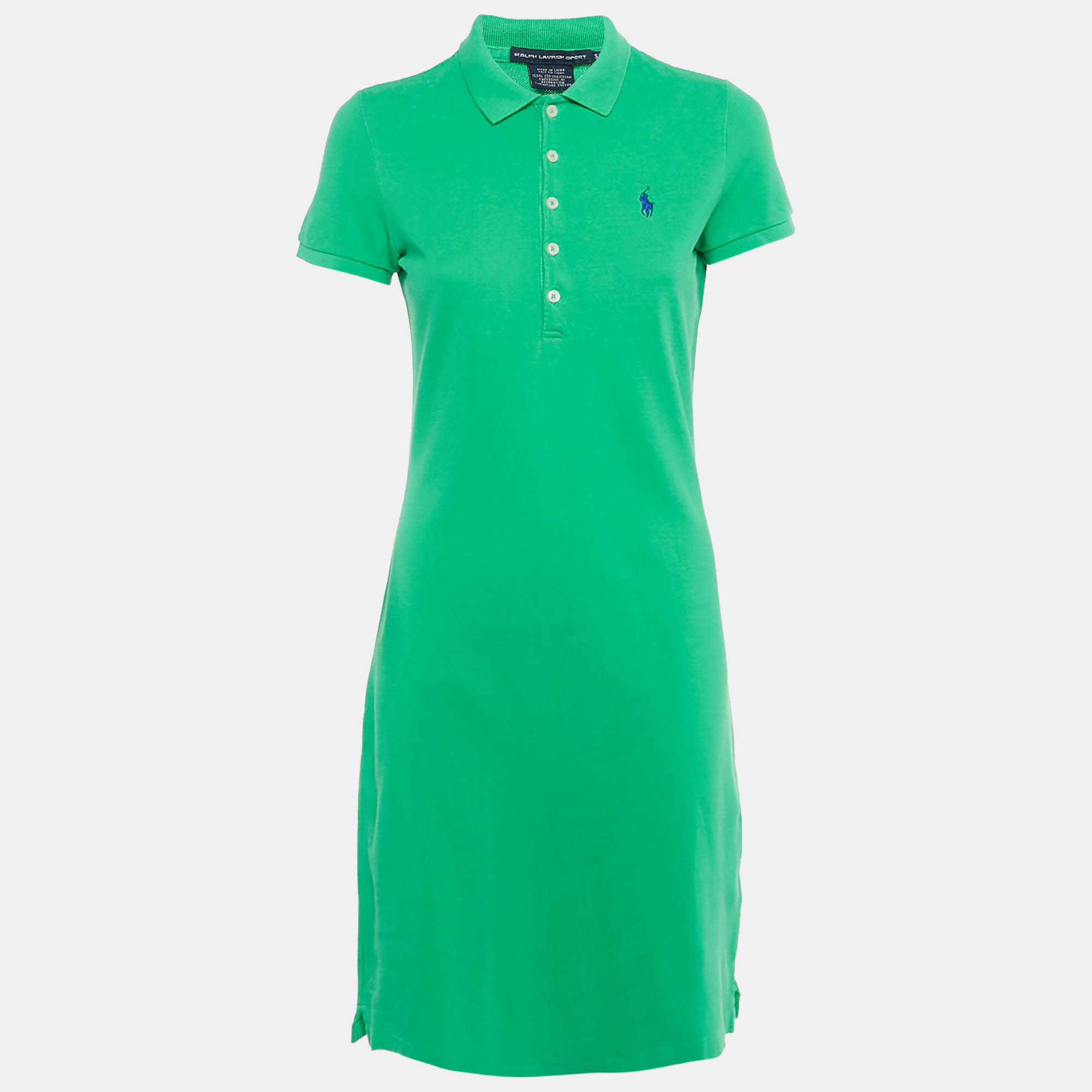 Pre Owned Ralph Lauren Sports Green Logo Embroidered Cotton Polo T-Shirt Dress S