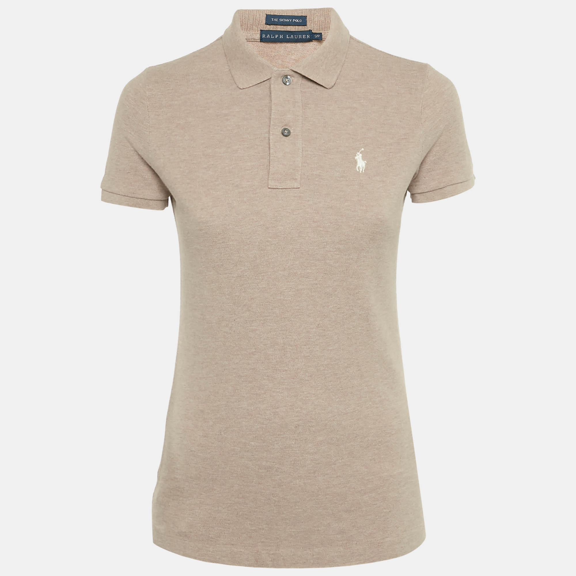 Pre Owned Ralph Lauren Brown Logo Embroidered Cotton Skinny Polo T-Shirt S