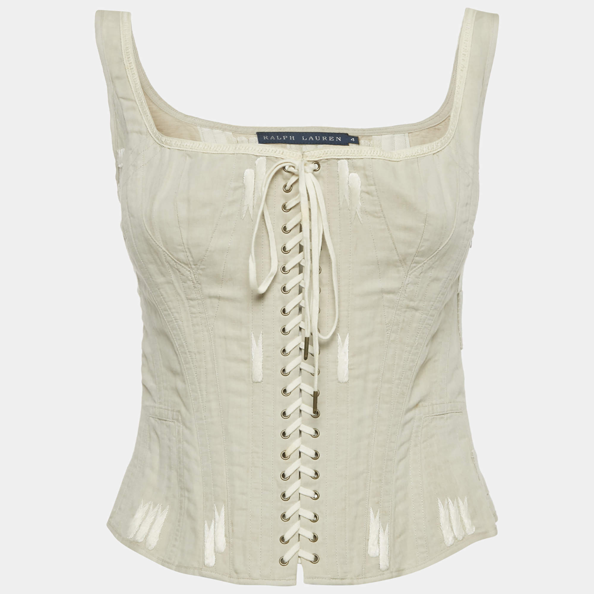 Pre Owned قميص كورسيه برباط قماش قنب من رالف لورين مقاس صغير - سمول