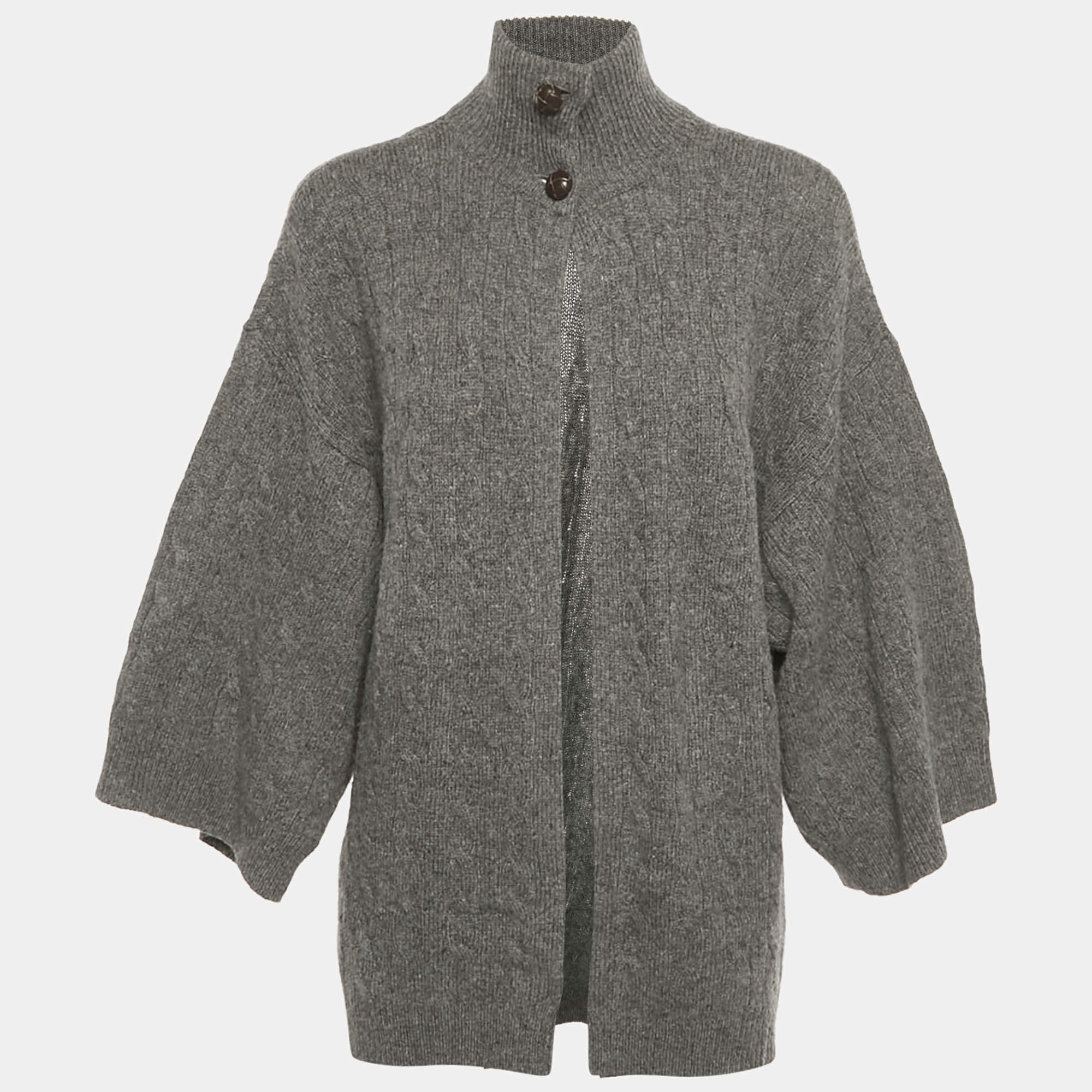Pre Owned Ralph Lauren Sports Grey Wool Cable Knit Cardigan XS /S