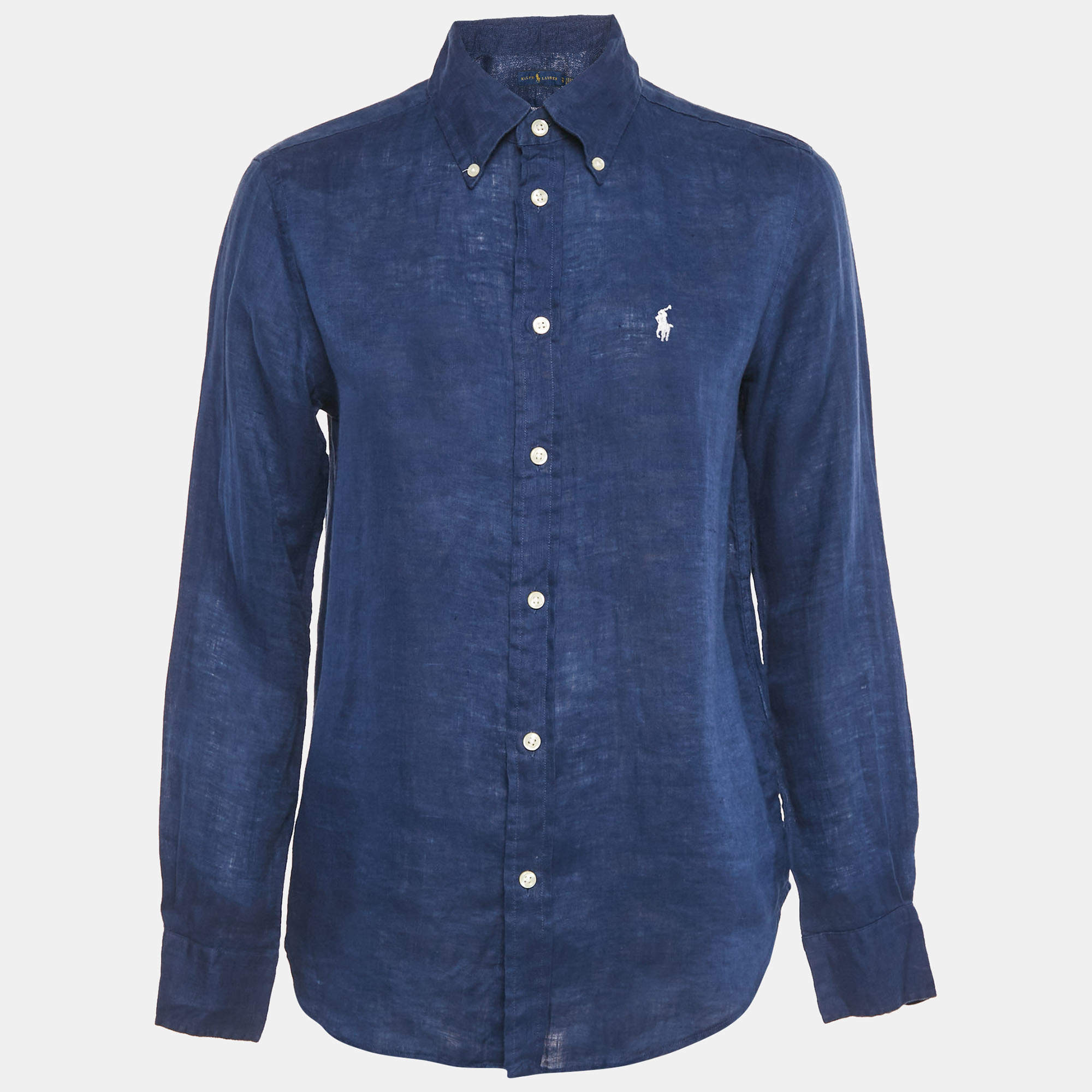 Pre Owned Ralph Lauren Blue Linen Long Sleeve Shirt XS