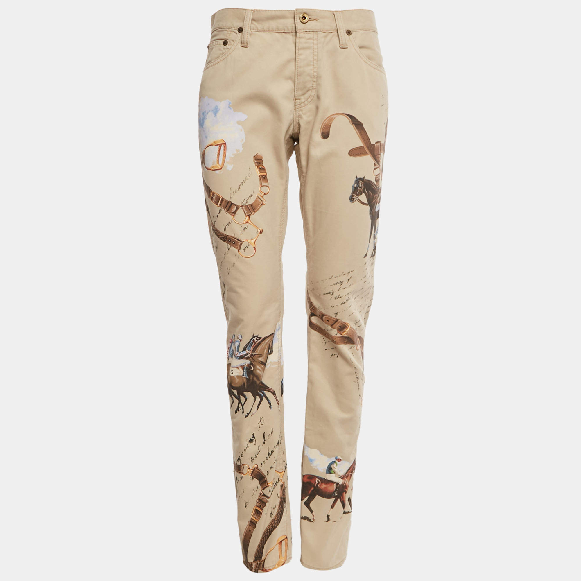 Pre Owned Ralph Lauren Beige Equestrian Print Cotton Thompson 650 Pants M