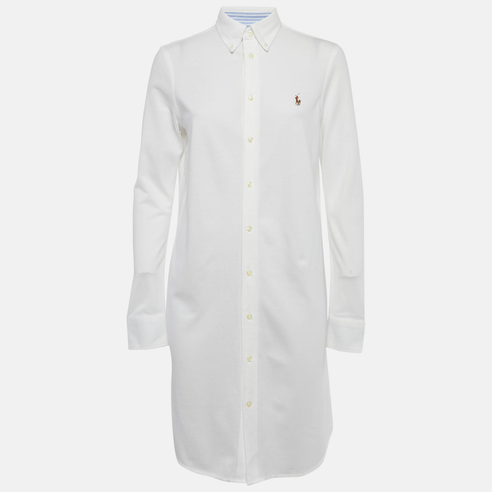 Pre Owned Ralph Lauren White Cotton Pique Shirt Dress M