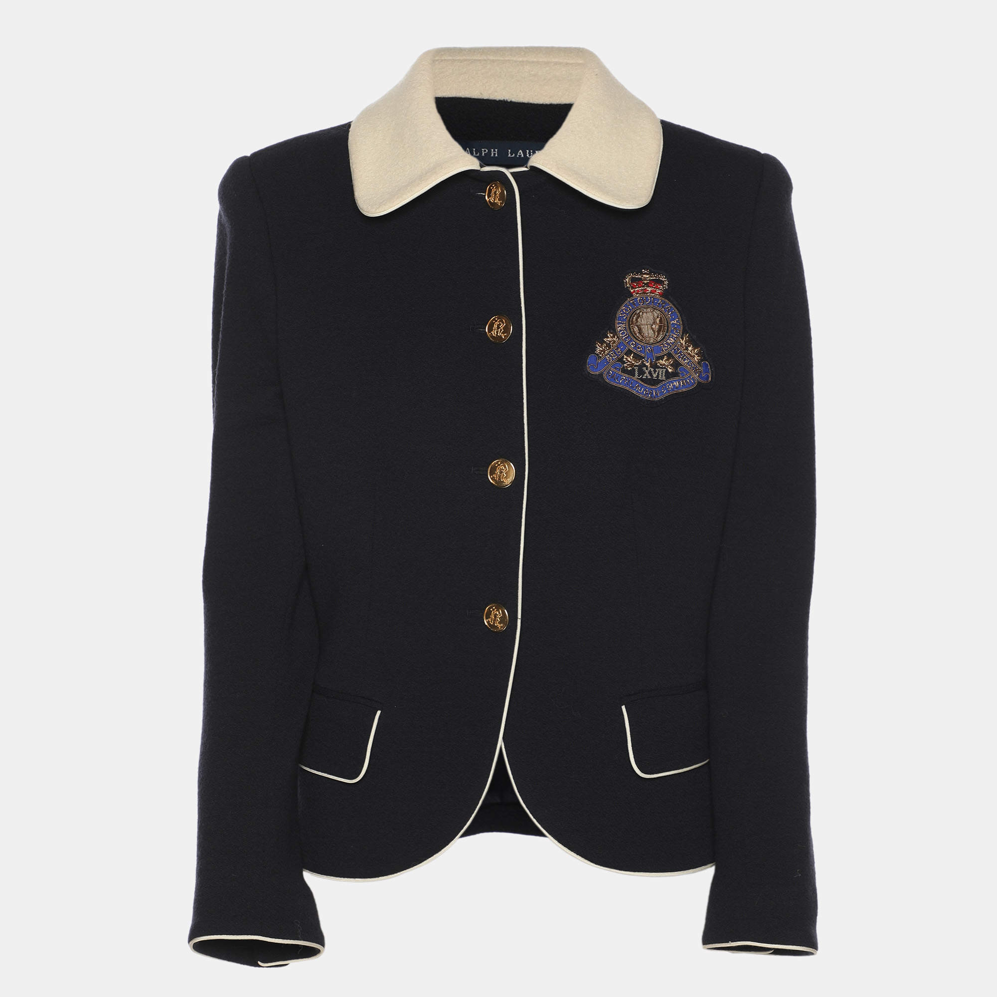 Pre Owned Ralph Lauren Navy Blue/Cream Wool Jacket M