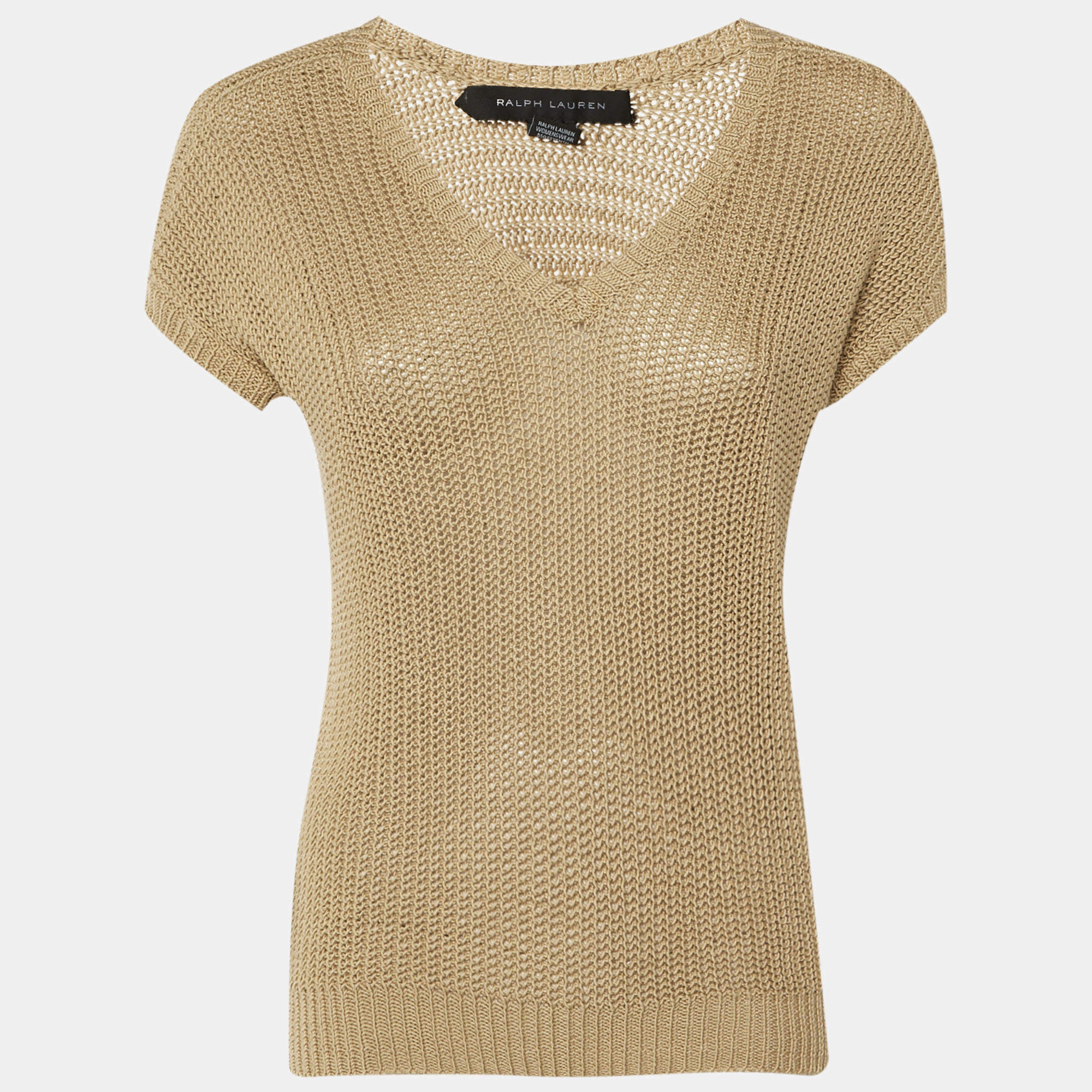 مملوكة مسبقًا Ralph Lauren Beige Cotton Knit V-Neck Jumper XS