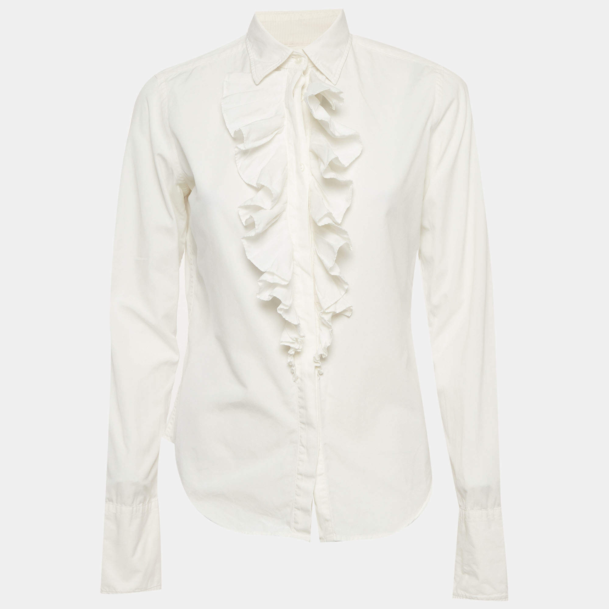 Pre Owned Ralph Lauren Sport White Cotton Ruffle Shirt M