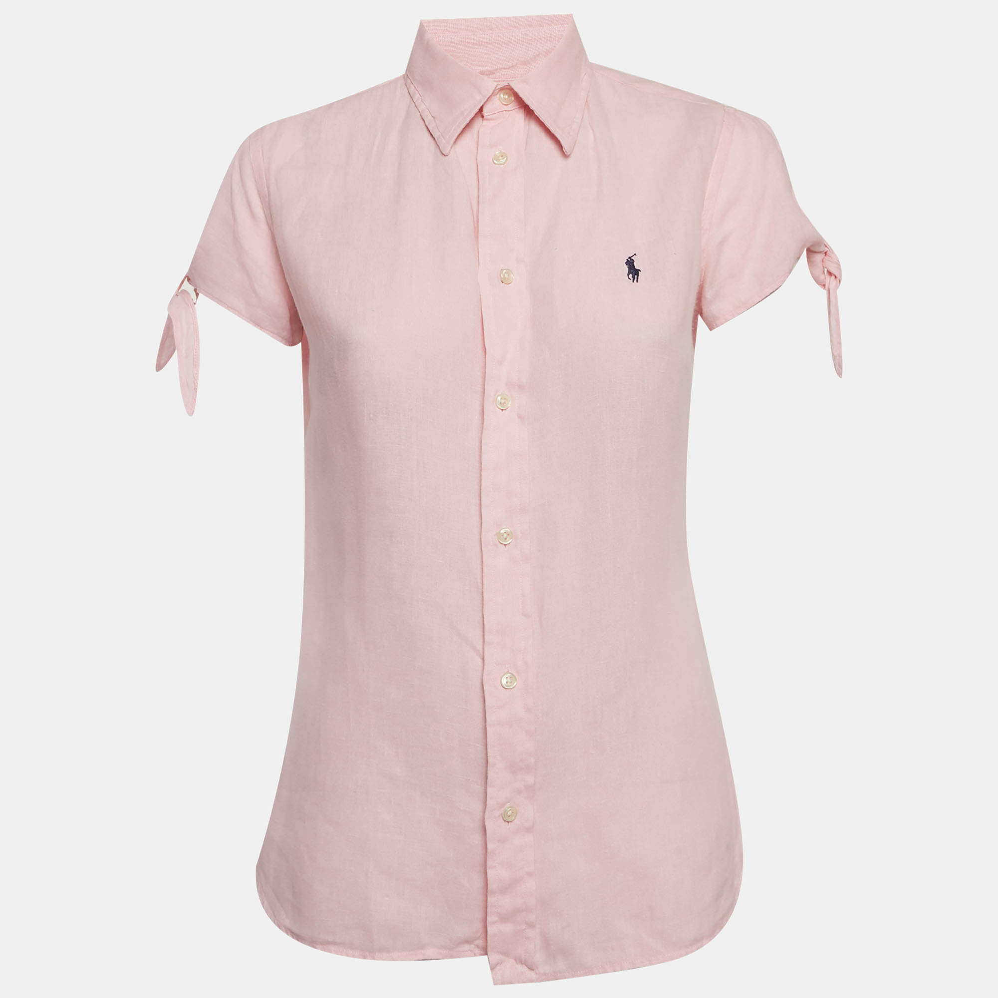 Pre Owned Polo Ralph Lauren Pink Linen Short Sleeve Shirt S