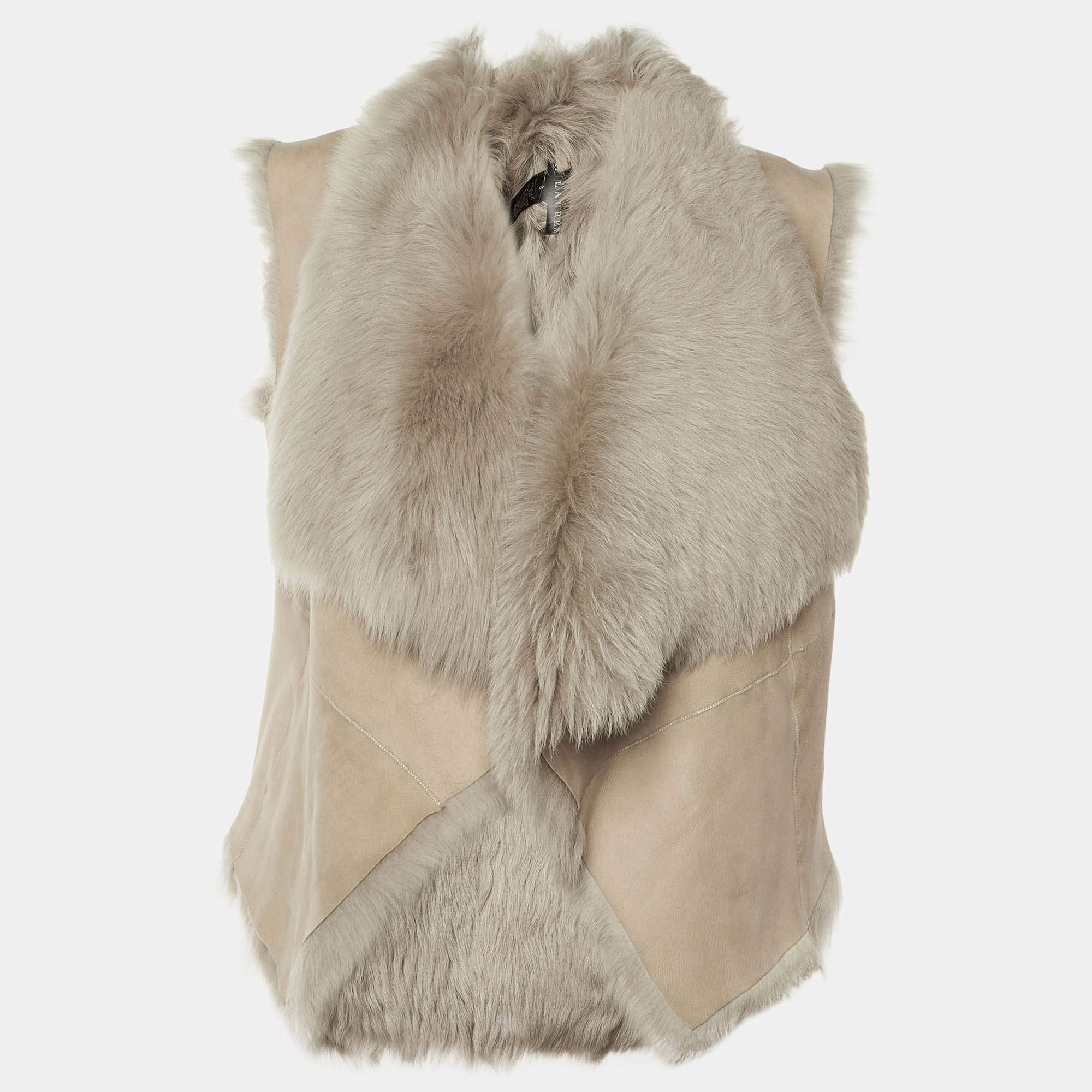 Pre Owned Ralph Lauren Beige Suede & Shearling Draped Vest S