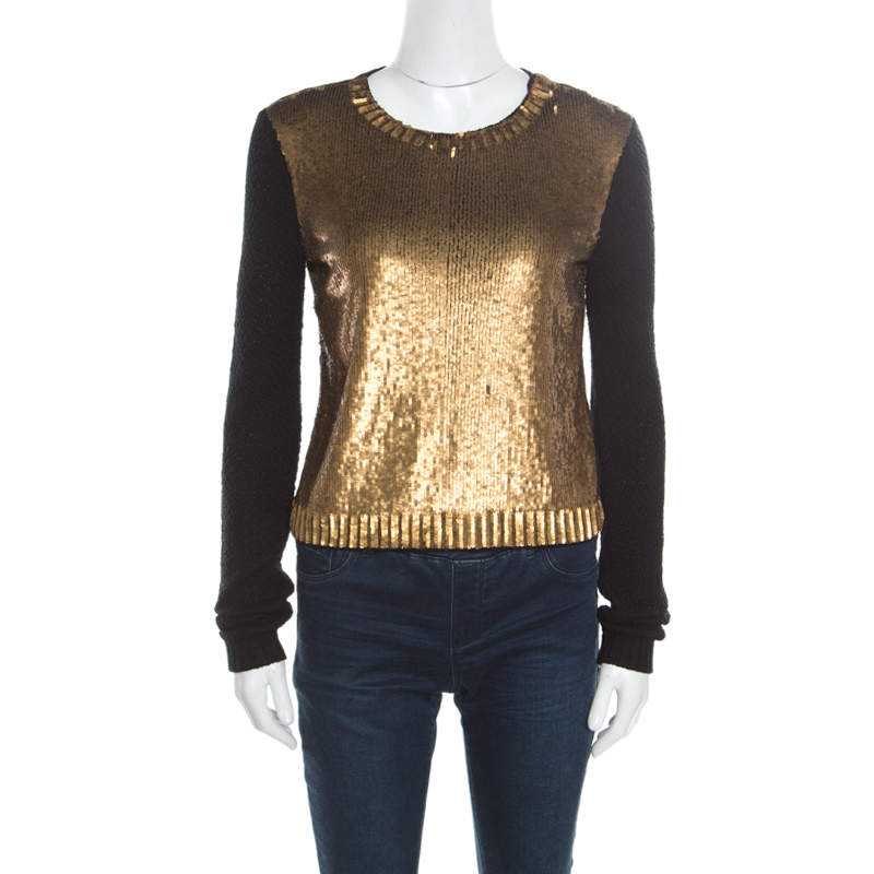 Ralph Lauren Collection Silk Knit Sequined Panel Front Crew Neck Sweater S Ralph  Lauren | TLC