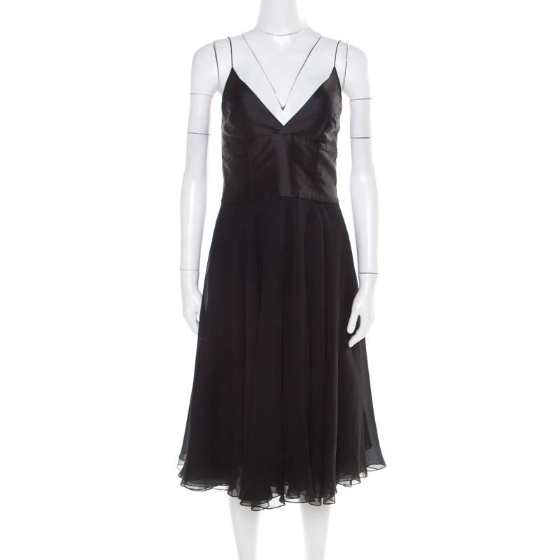Pre Owned Ralph Lauren Black Silk Sleeveless Flared Dress M