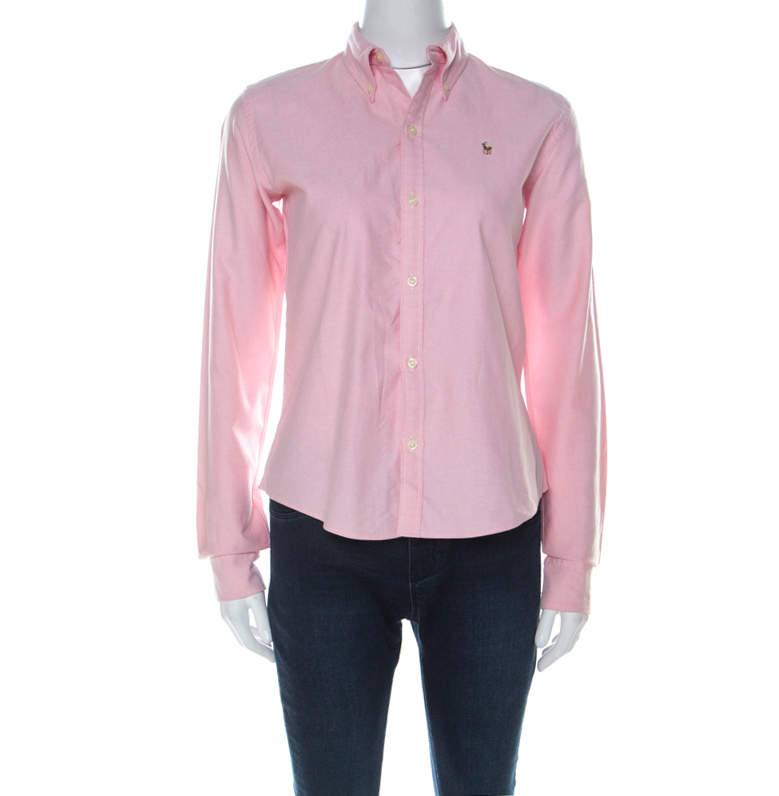 pink button down shirt women's