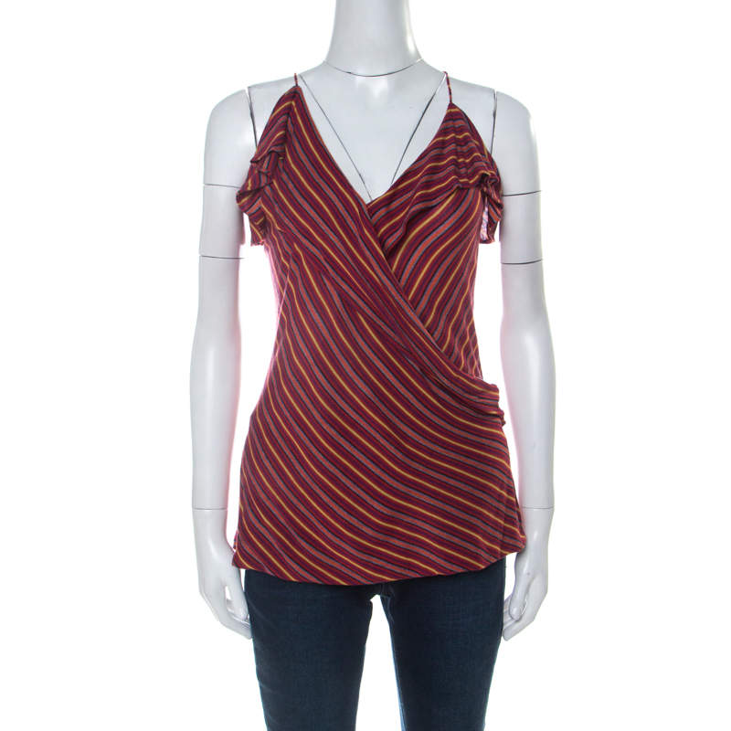 Pre Owned Ralph Lauren Multicolor Striped Knit Noodle Strap Top L