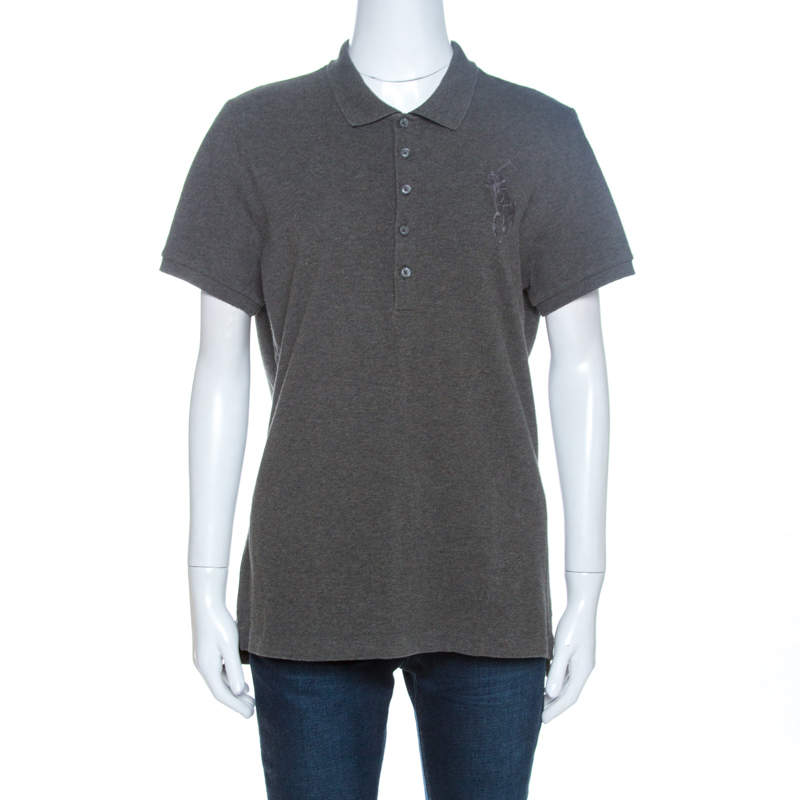 مملوكة مسبقًا Ralph Lauren Grey Pique Cotton Skinny Polo T-Shirt XL