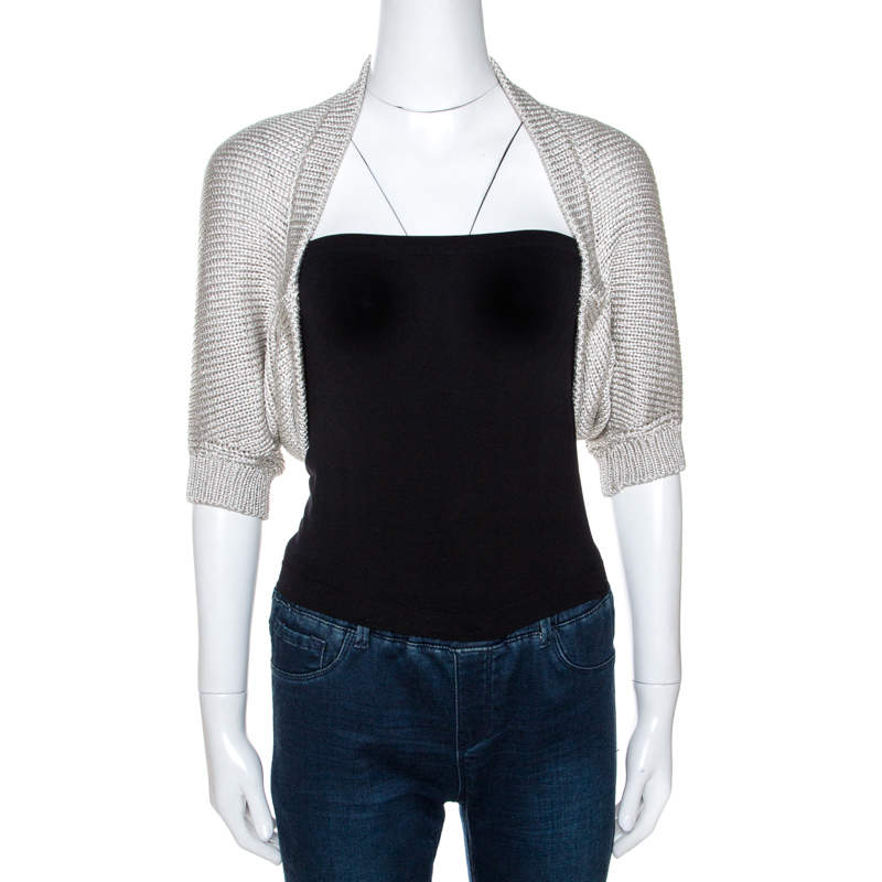 Pre Owned Ralph Lauren Silver Lurex Silk Knit Shrug M