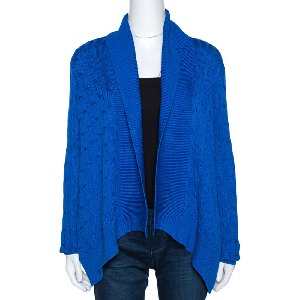 Pre Owned Ralph Lauren Blue Cable Knit Open Front Cardigan M