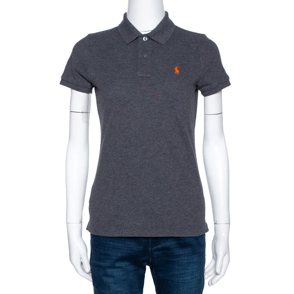 Ralph Lauren Grey Cotton Pique Skinny Polo T-Shirt S