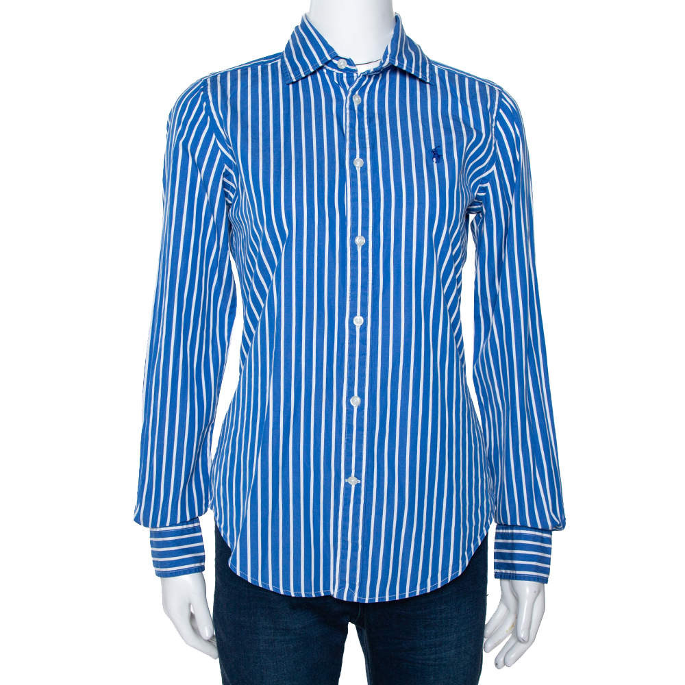 Pre Owned Ralph Lauren Blue & White Striped Cotton Long Sleeve Shirt M