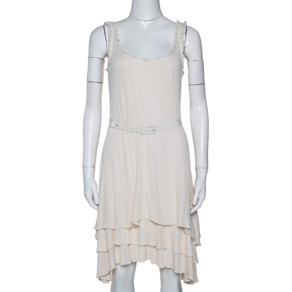 Pre Owned Ralph Lauren Cream Silk & Cotton Knit Sleeveless Dress M