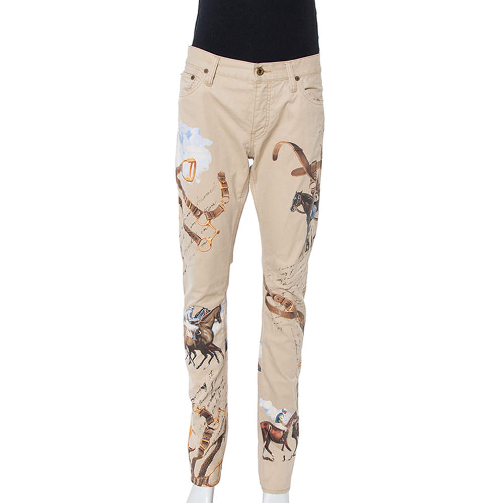 Pre Owned Ralph Lauren Beige Equestrian Print Cotton Thompson 650 Pants M