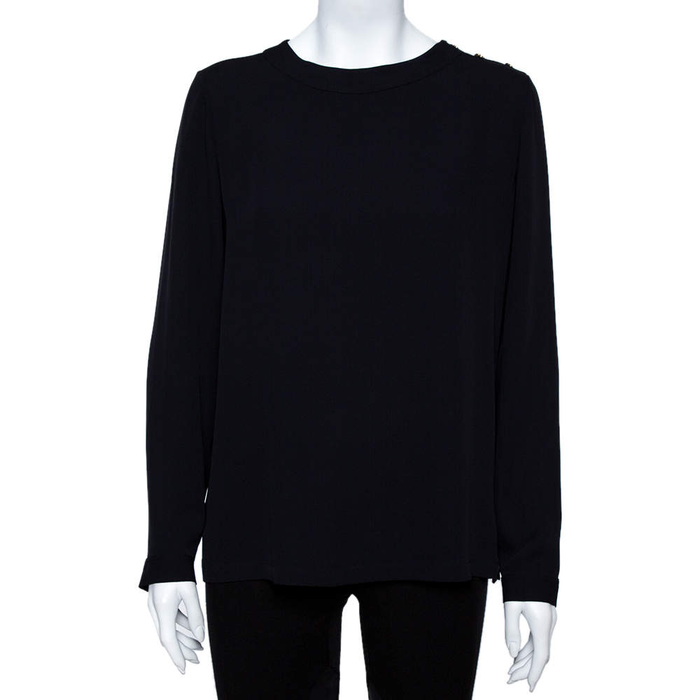 مملوكة مسبقًا Ralph Lauren Navy Blue Silk Top L