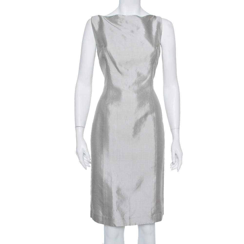 Pre Owned Ralph Lauren Silver Cotton Sleeveless Sheath Dress M