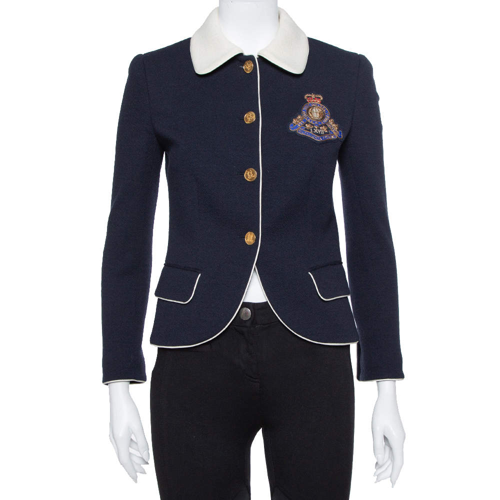 Ralph Lauren Navy Blue Wool Fitted Cropped Jacket M