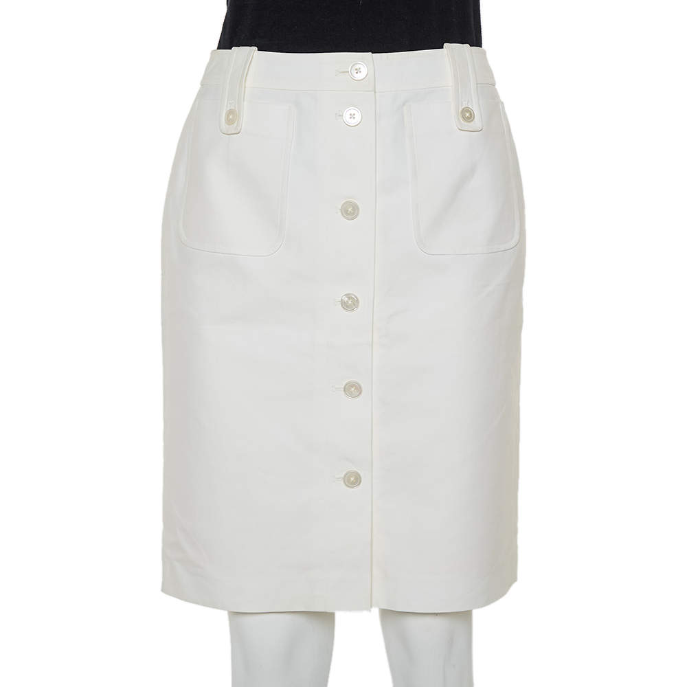 Ralph Lauren Cream Cotton Button Front Skirt S
