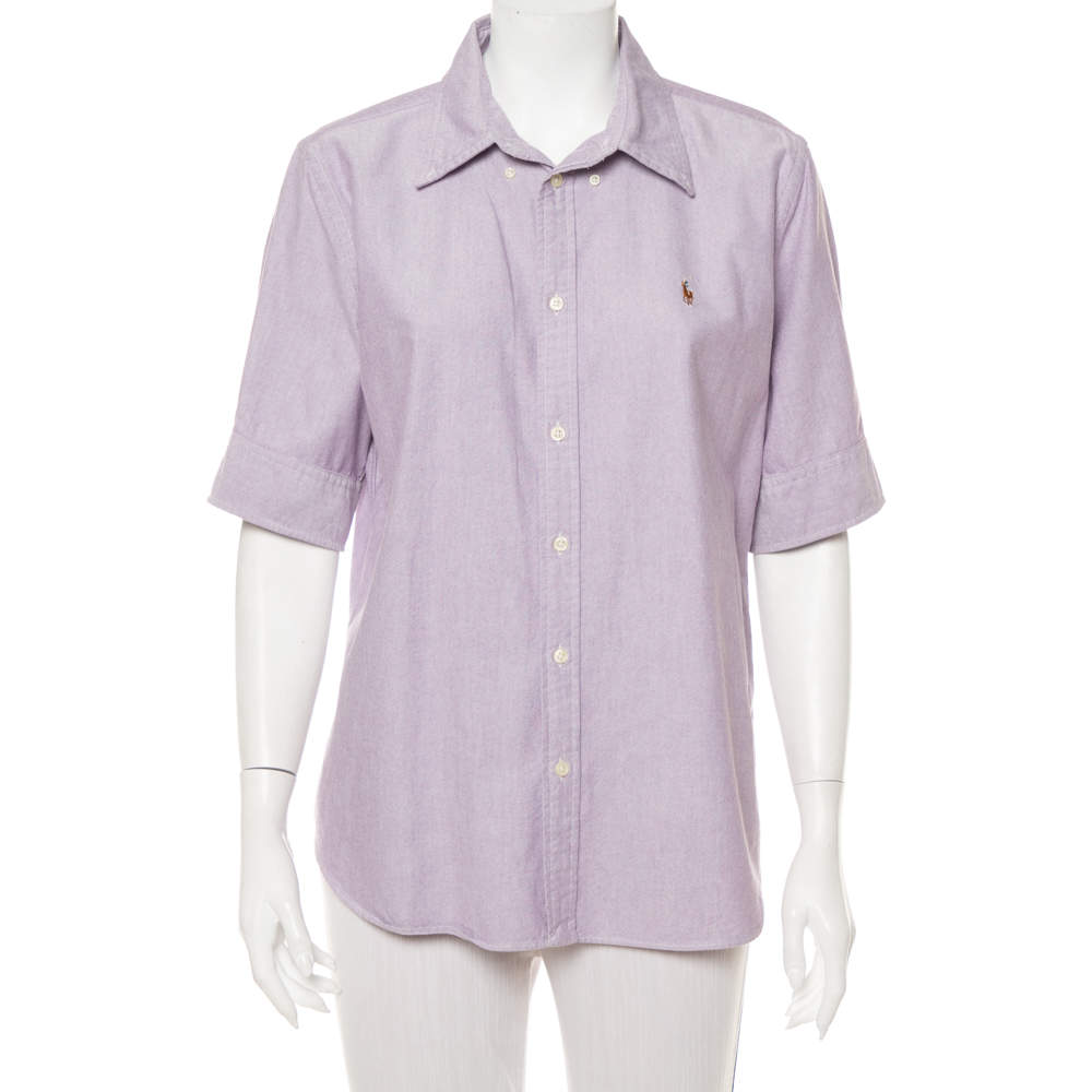 Pre Owned Ralph Lauren Purple Cotton Short Sleeve Button Front Shirt XL
