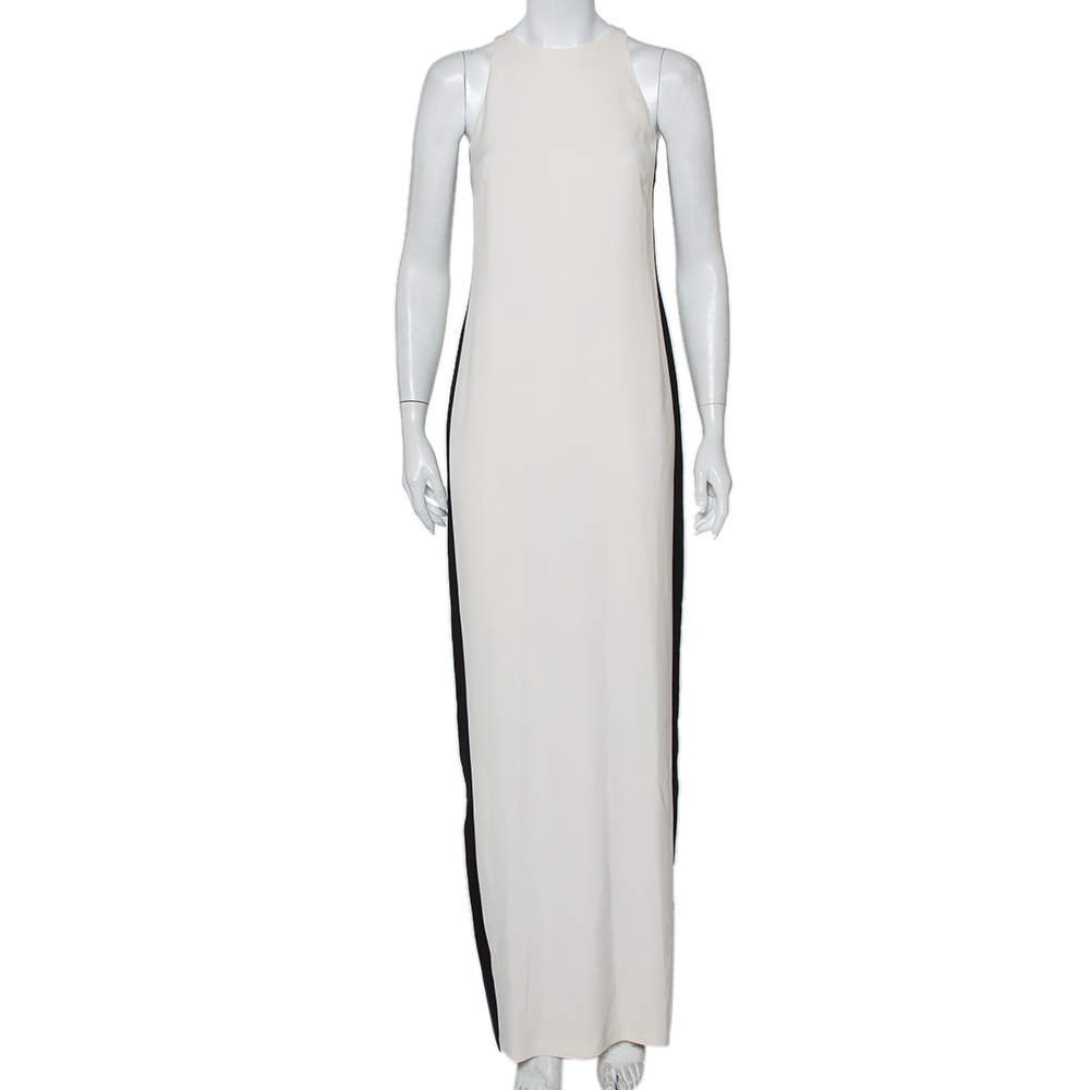 Pre Owned فستان ماكسي رالف لورين كريب مونوكرومي بشق خلفي ظهر محرود مقاس صغير - سمول