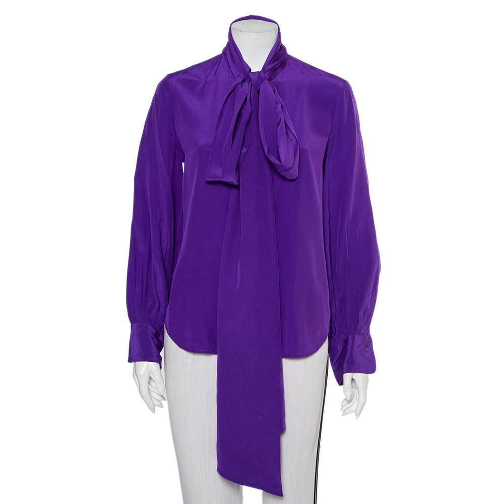 Pre Owned Ralph Lauren Purple Silk Neck Tie Detail Button Front Shirt M