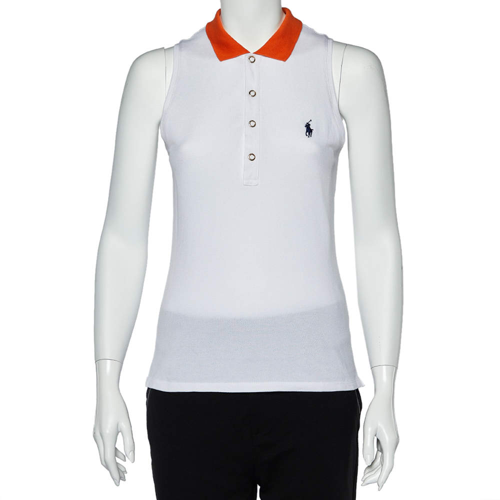 Pre Owned Ralph Lauren White Cotton Pique Sleeveless Polo T-Shirt M