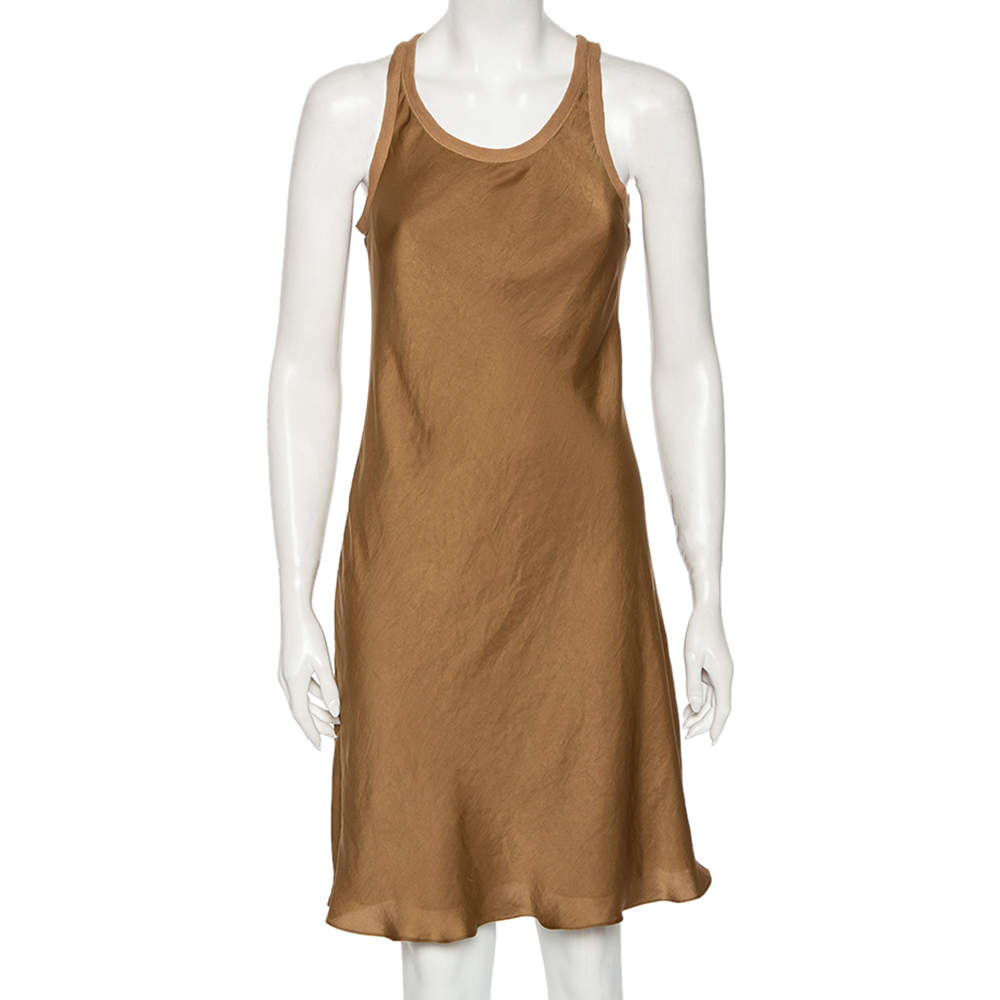 Pre Owned Ralph Lauren Brown Crepe De Chine Sleeveless Midi Dress S