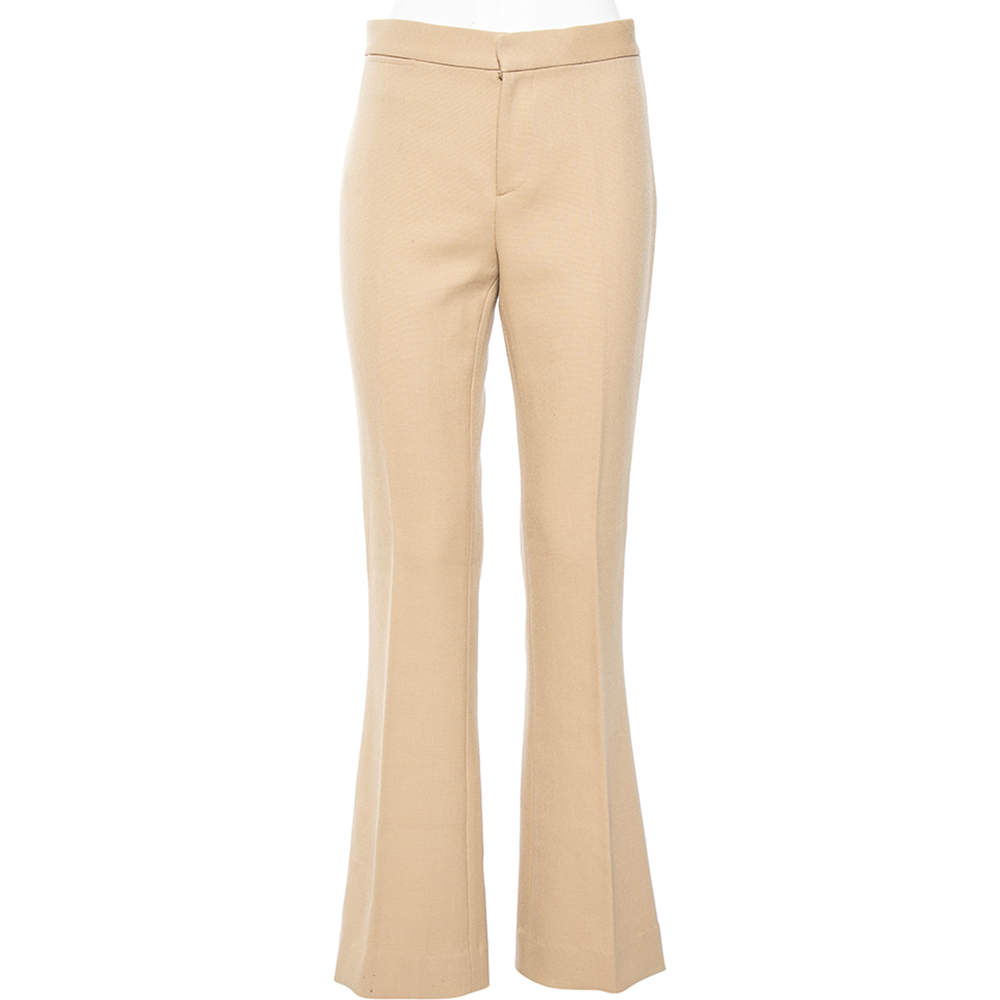 Pre Owned Ralph Lauren Purple Label Beige Wool Flared Leg Trousers S