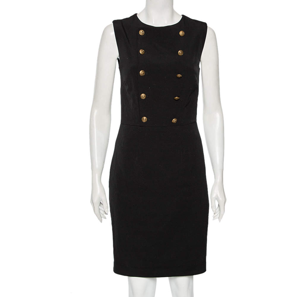 مملوكة مسبقًا Polo Ralph Lauren Black Wool Button Detail Sleeveless Dress S