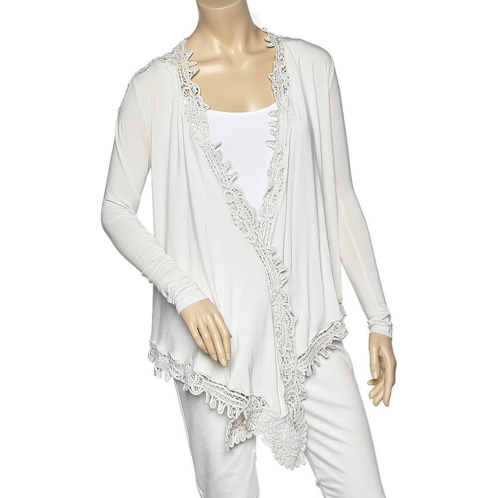 Ralph Lauren Cream Stretch Jersey Crochet Trim Long Sleeve Shrug M 