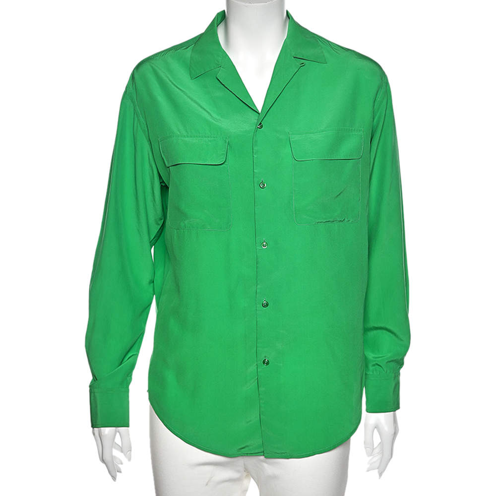 Pre Owned Ralph Lauren Green Silk Pocketed Button Front Shirt M