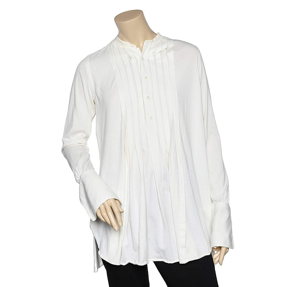 Pre Owned Ralph Lauren Cream Cotton Tunic Blouse M