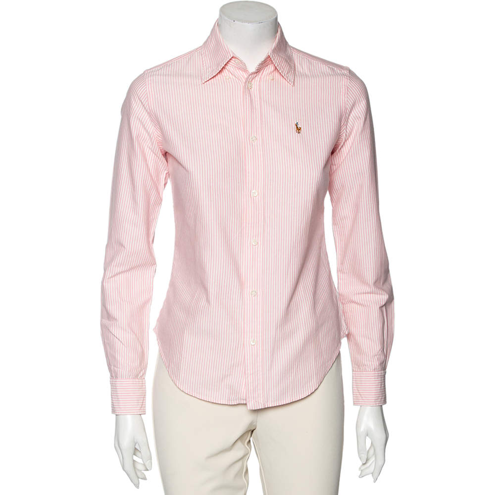 Pre Owned Ralph Lauren Pink & White Striped Cotton Button Front Shirt S
