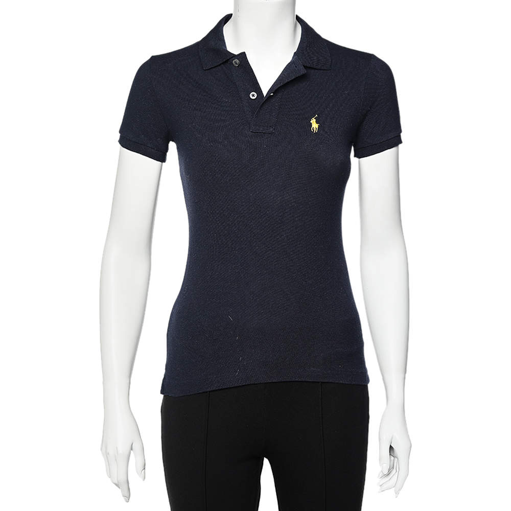 Pre Owned Ralph Lauren Navy Blue Cotton Pique Skinny Polo T-Shirt XS
