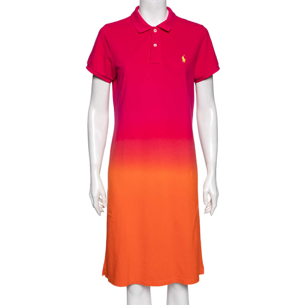 Pre Owned Ralph Lauren Pink Ombre Cotton Pique Short Sleeve Polo Dress XL