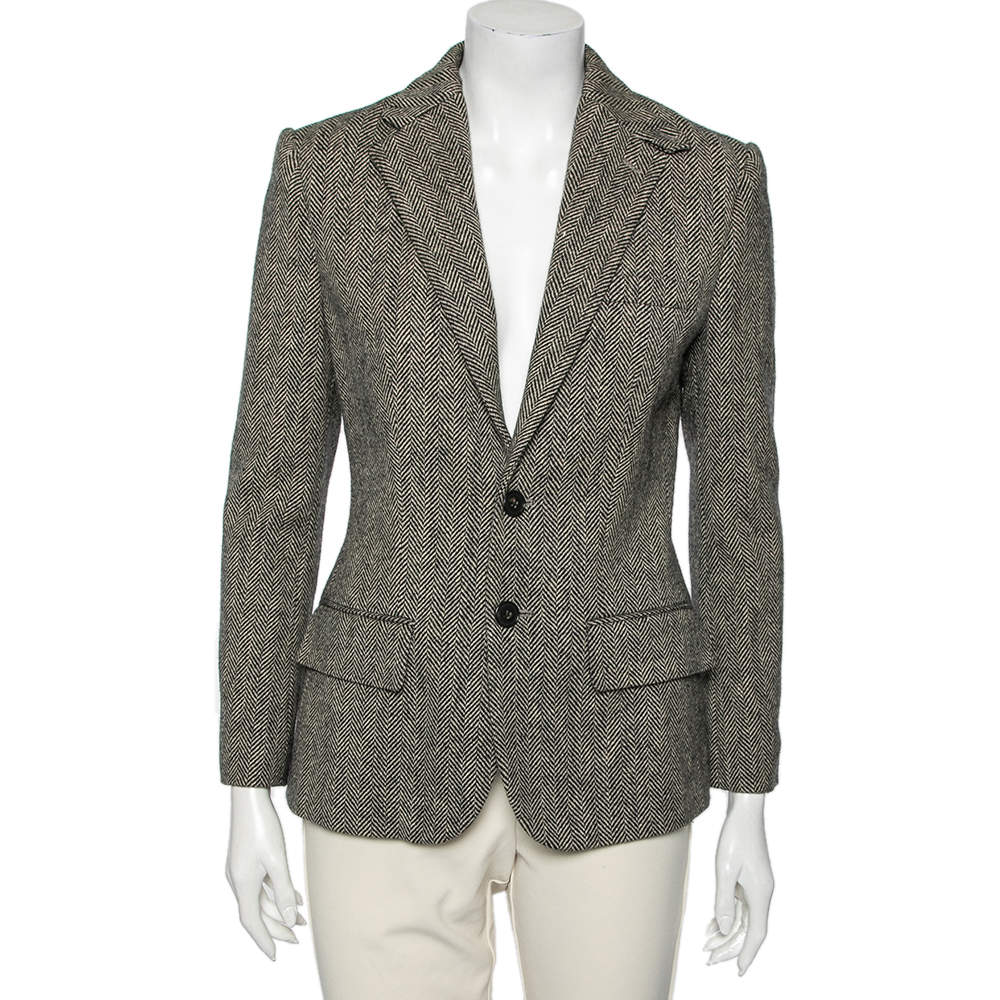 Pre Owned Ralph Lauren Two Tone Patterned Wool Single Breasted Blazer M